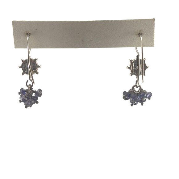 Sterling Silver & Amethyst Cluster Drop Earrings Handmade Artisan Jewelry Bohemi - Picture 6 of 9